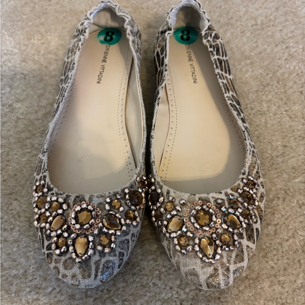 Adrienne Vittadini Embellished Distressed Leopard Cheetah Print Ballet Flats 8